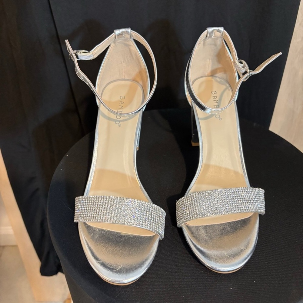 BAMBOO Silver Crystal Embellished Heels